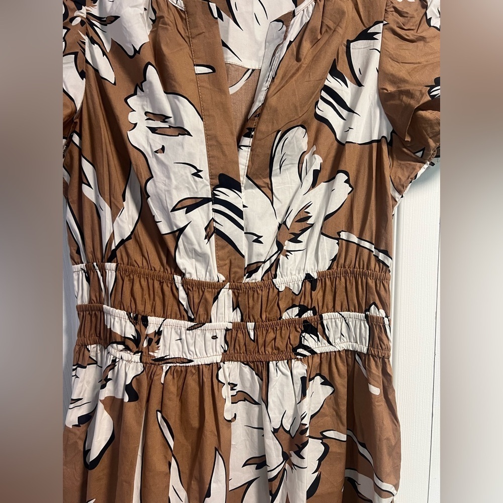 Women's Cynthia Rowley Brown Floral Short Sleeved Maxi Dress - Picture 3 of 5